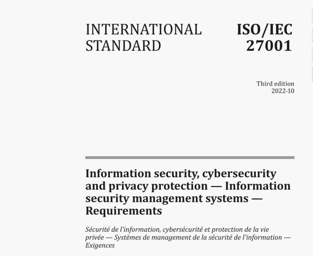 ISO/IEC 27001:2022 pdf download,Information security, cybersecurity and privacy protection — Information security management systems — Requirements.