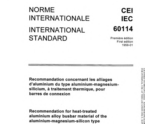 IEC 60114:1959 pdf download,Recommendation for heat-treated aluminium alloy busbar material of the aluminium-magnesium-silicon type.