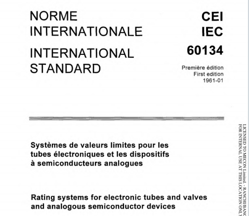 IEC 60134:1961 pdf download,Rating systems for electronic tubes and valves and analogous semiconductor devices.