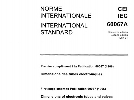 IEC 60067A:1967 pdf download - First supplement - Dimensions of electronic tubes and valves