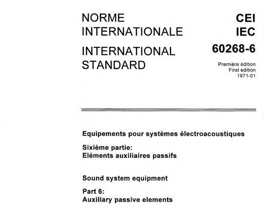 IEC 60268-6:1971 pdf download - Sound system equipment - Part 6: Auxiliary passive elements